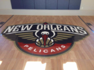 Indoor maple Shock Tower with New Orleans Pelicans logo