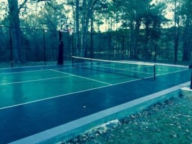 60'x35' basketball and pickleball court in green and grey
