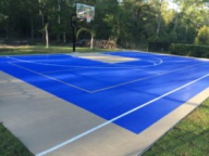 64' x 40' basketball, pickle ball, volleyball court in bright blue and beige